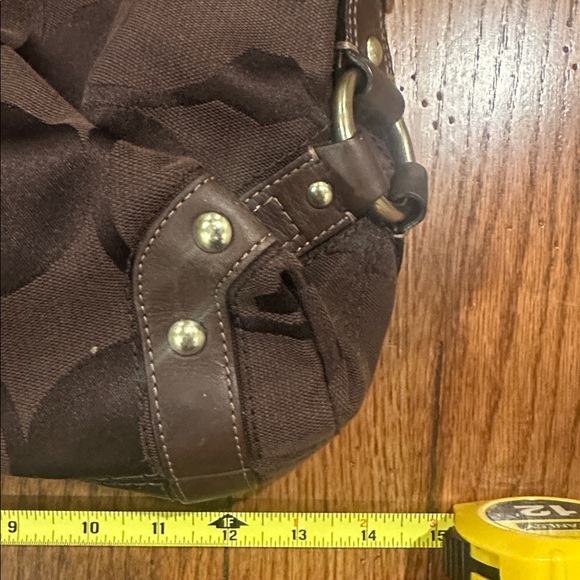 Coach Carly Brown Canvas Leather Trim Turnlock Zipper Closure Hobo Shoulder Bag - Picture 13 of 15